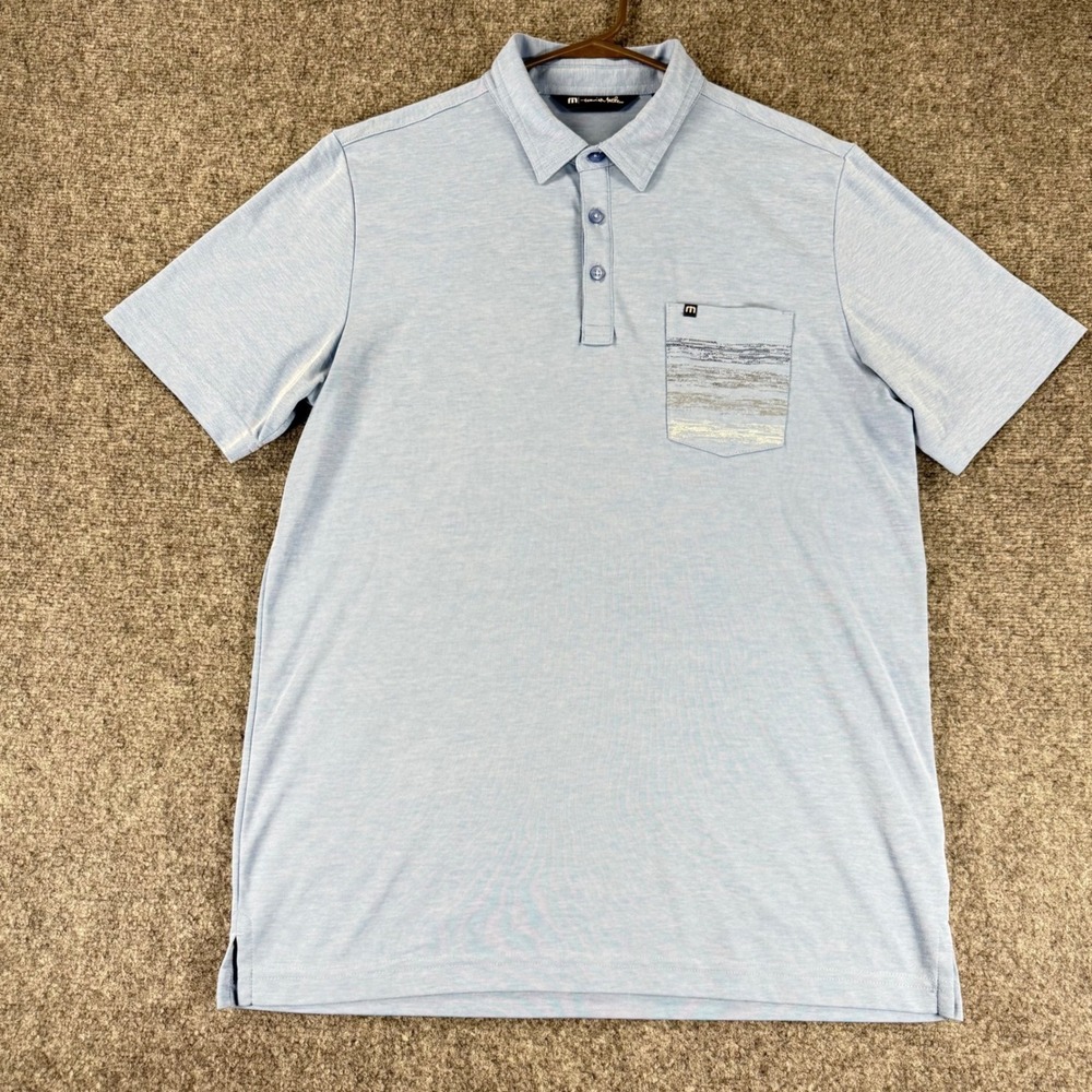 TravisMathew Polo Shirt Mens Large Light Blue Heathered Performance Golf